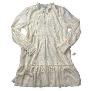 Ophelia Roe cream off white tiered dress long sleeve button cuff size small